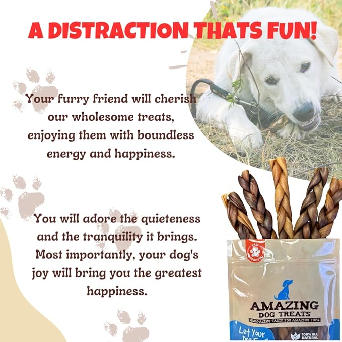 Amazing Dog Treats - 6 Inch Braided Collagen Sticks for Dogs - (10 Count) - Collagen Bully Sticks for Dogs