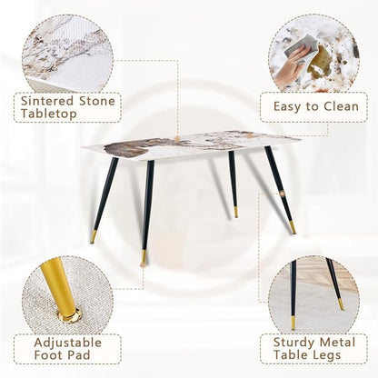 6 Person Dining Table Set, Sintered Stone Dining Table Set for 6, Kitchen Table Chairs Set of 6, Easy to Assemble