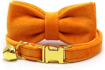 Personalized Cat Collar with Bells,Velvet Customized Small Cat Collar with Name Tag,Pet Collar with Name Phone Number Engraved ID Tags for Boy and Girl Kitten Cats (Orange)
