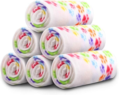 Comsmart Dog Blankets for Small Dogs, 6 Pack Puppy Blanket Cute Paw Print Pet Blanket for Dog, Puppy, Cat, Kitten, 24x28 inches, White