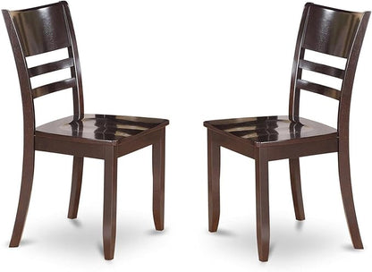 East West Furniture LYC-CAP-W Lynfield Dining Room Chairs - Ladder Back Solid Wood Seat Chairs, Set of 2, Cappuccino