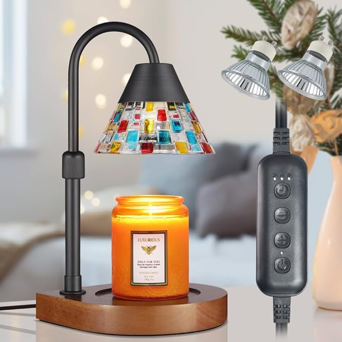 Dimmable Candle Warmer Lamp with Timer, Electric Wax Melt Warmer for Scented Jar Candles Adjustable Height Mothers Day Birthday Gifts for Women Mom Grandma, Home Offices Decor Light(Mosaic Glass)