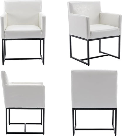 Set of 4 Upholstered Dining Chairs with Armrest, PU Leather Modern Accent Armchairs, Kitchen & Dining Room Chairs Side Chairs, White