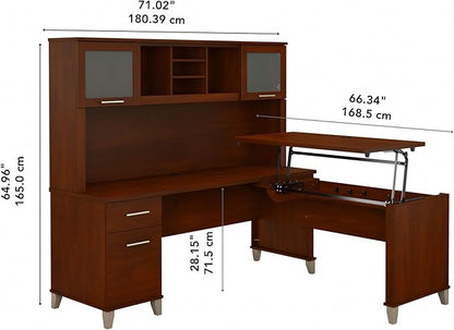 Bush Furniture Somerset 72W 3 Position Sit to Stand L Shaped Desk with Hutch in Hansen Cherry | Adjustable Height Table for Home Office