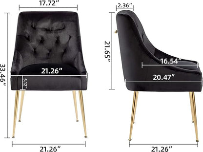 Modern Dining Chair Set of 6, Mid-Century Room Chair, Upholstered Comfortable Velvet with Back Pull Rod and Metal Legs for Kitchen, Dining, Living (Black), (DYXSD)