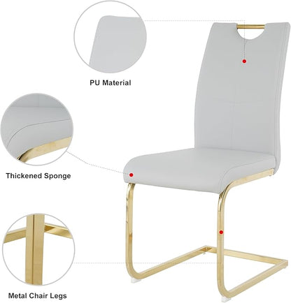 51'' Gold Glass Dining Table Set for 4,5 Piece Kitchen Table and Chairs Set with Metal Legs and 4 PU Leather Dining Chairs for Kitchen Room Small Spaces