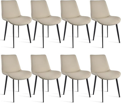 Dining Chairs, Modern PU Leather Dining Room Chair with Sturdy Metal Legs, Upholstered Seat Dinner Chairs Accent Side Chairs for Indoor Kitchen Living Room (Light Grey, Set of 8)