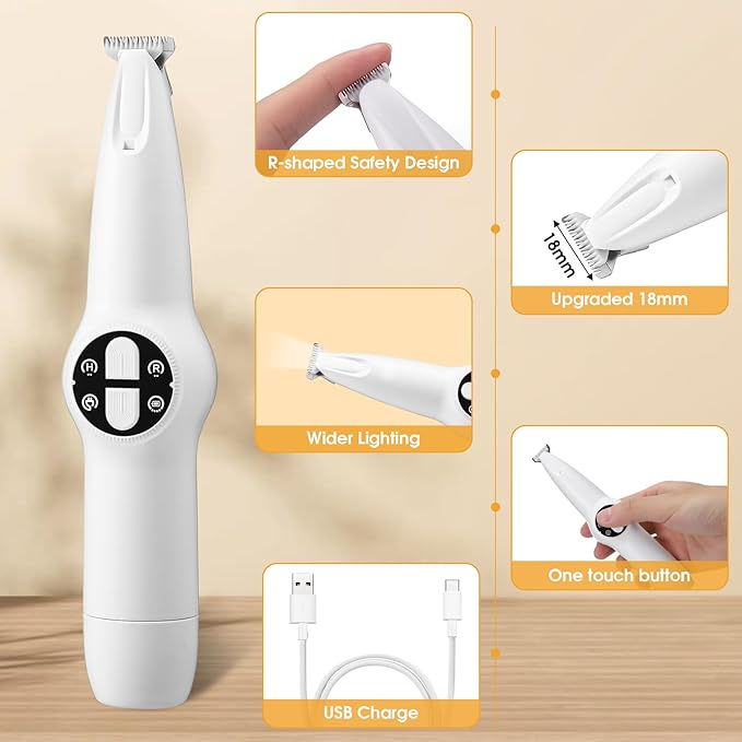 Palksky Dog Clippers for Grooming - 2 in1 Upgraded Electric Dog Paw Trimmer with Nail Grinder, Rechargeable Waterproof Paw Trimmer with Led Display for Dogs Paws, Ears, Face, Rump & Eyes