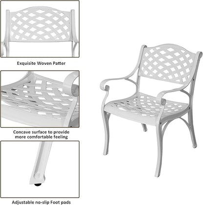 30.31" Outdoor Table and Chairs, Patio Table Set with 2.36" Umbrella Hole, Anti-Resistant Outdoor Dinning Set, Cast Aluminum Patio Furniture Set for Garden, Porch, Deck