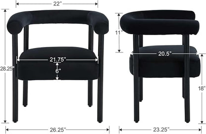 Mid-Century Modern Dining Chairs Set of 4, Armrest Barrel Dining Chairs Side Chairs with Curved Back, Upholstered Wood Armchairs for Kitchen, Velvet Black