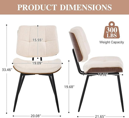 Dining Chairs Set of 4,Mid Century Modern Kitchen Chairs with Walnut Bentwood Back and Metal Legs,Upholstered Fabric Dining Room Chairs for Kitchen, Living Room,Beige