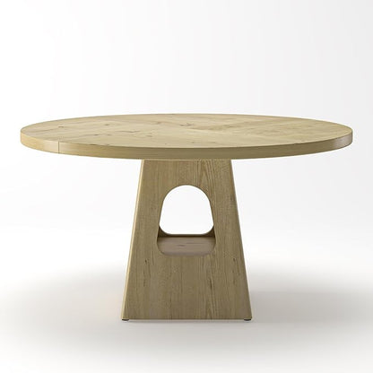 Round Dining Table for 4, Farmhouse 47 Inch Wood Dinner Tables with Storage Base for Kitchen Dining Living Room 4-6 People Gathering, Natural