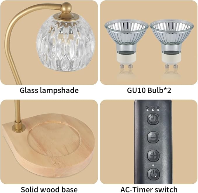 Candle Warmer Lamp with Timer-Electric Candle Warmer Lamp for Jar Candles with 2Bulbs Candle Warmer with Timer & Dimmer for Home Decor Gifts for Women Mom Christmas (Gold-Amber)