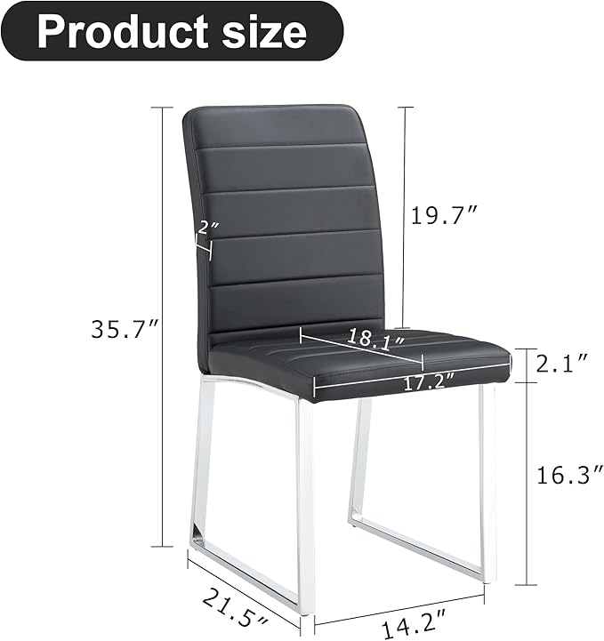 Modern Dining Chairs Set of 4, White Faux Leather Kitchen Chairs, Upholstered Armless Dining Room Chair with Gold Mental Legs Heavy Duty, Comfortable (Black Chairs, Set of 4)