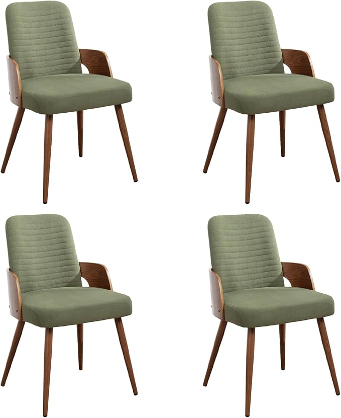 Dining Room Chairs Set of 4,Mid Century Modern Kitchen Chairs,Green Corduroy Fabric Upholstered Accent Chairs,Metal Legs Wooden Desk Chairs,Armless and No Wheels for Kitchen Dining Room