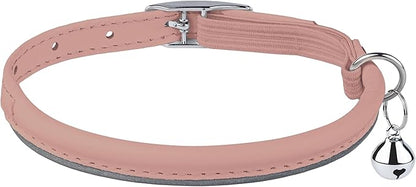 OOPSDOGGY Rolled Leather Cat Collar with Bell, Reflective Kitten Collars with Buckle Include Safety Elastic Strap - Adjustable Small Pet Collars for Boy Girl Cats (Blush)