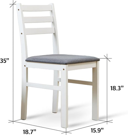 Livinia Seattle Modern Farmhouse Kitchen Dining Room Chair Set of 2, Solid Wood Fabric Upholstered Cushion Seat Wood Ladder Back Chairs (White)