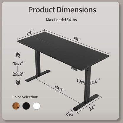Agilestic Electric Standing Desk, 48 x 24 Inches Height Adjustable Desk, Sit Stand up for Work Office Home, Ergonomic Rising Gaming Computer Table with Memory Preset, Black
