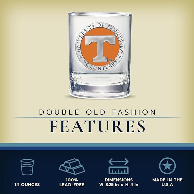Heritage Pewter Tennessee Double Old Fashion | Double Rocks Glass 14 OZ for Liquor | Expertly Crafted Pewter Glass