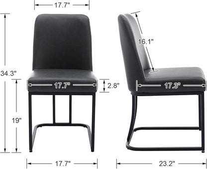 Charcoal PU Leather Dining Chairs Set of 4 Mid Century Modern Comfortable Dining Room Chair with Curved Backrest, Upholstered Kitchen Side Chairs with Black Metal Legs