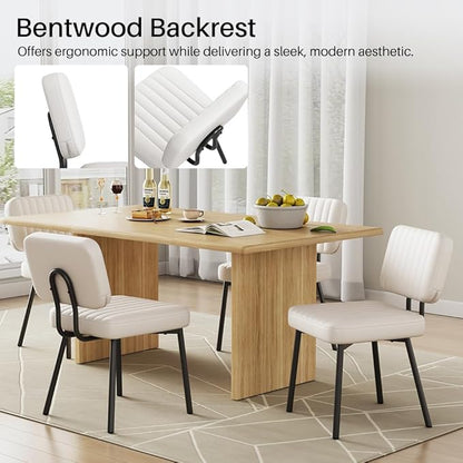 Dining Chairs Set, Upholstered Mid Century Modern Kitchen Dining Room Accent Chairs with Faux Leather Cushion Seat & Metal Legs for Kitchen, Living Room (White, Set of 2)
