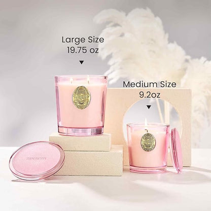 M&SENSE Large Two-Wick Soy Candle | Jasmine & Pink | 19.8 oz, 120H Burn Time | Luxury Scented Candle for Relaxation, Gifting, Home Décor | Ideal for Bedroom, Office, Party Ambiance