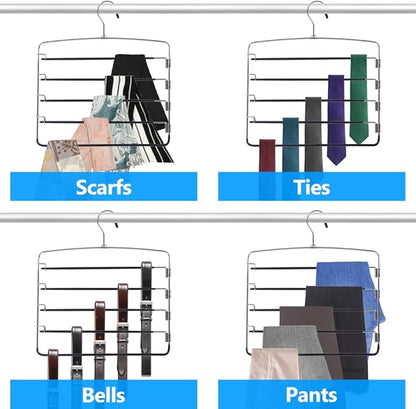 Pants Hangers 3 Pieces,5 Tier Closet Organizers and Storage Clothes Hanger,Hangers Space Saving with Swing Arm,Multiple Metal Hanger Clothes Organization for Pants Trousers Jeans Leggings Slacks