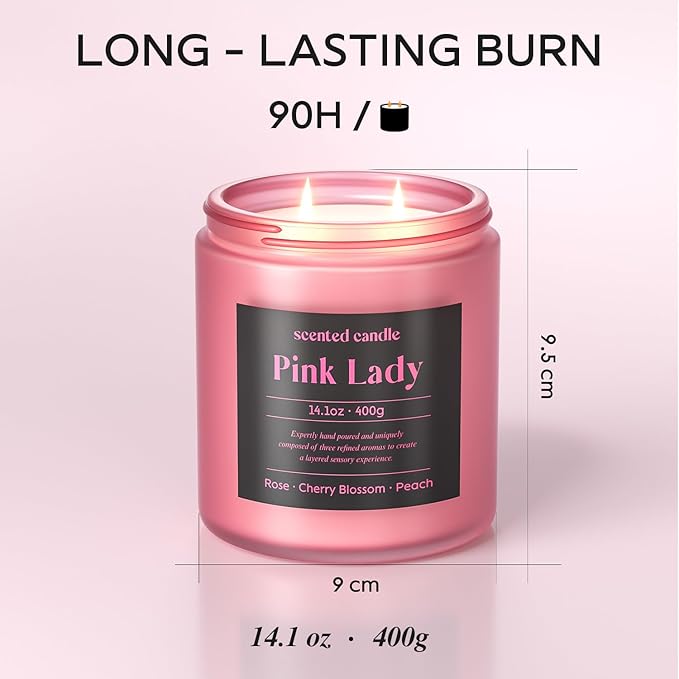 Candles for Women, 14.1 oz Scented Candles for Home, 2 Wicks Blended Scents Birthday Candles Gifts for Mom, Wife, Teachter, Girlfriend (Rose+Cherry Blossom+Peach)