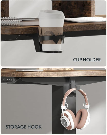 FLEXISPOT Standing Desk with Monitor Stand, 48 x 24 Inches One-Piece Electric Height Adjustable Computer Desk with Cup Holder, Home Office Desks (Black Frame+ Rustic Top)
