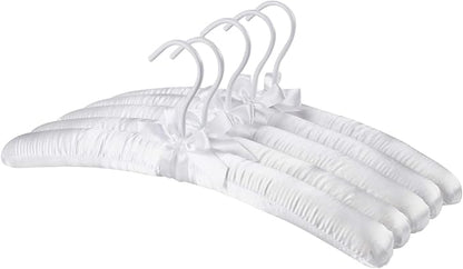 Pure White Satin Padded Sweater Hangers 5 Pack, Blouse Hanger with Thick & Soft Foam for Bridal Wedding Dress Lingerie, Smooth Silk Covered Shirt Hanger Without Shoulder Bump