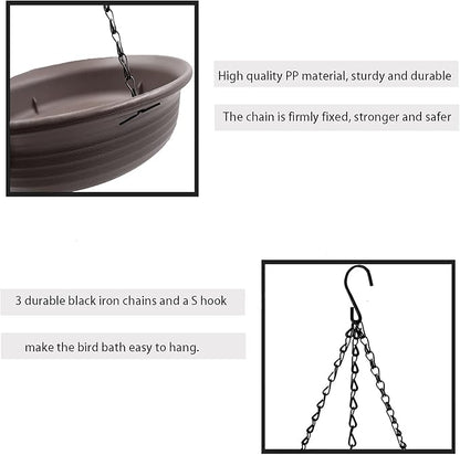 12 Inch Hanging Bird Bath and Feeder With Hook and Chain for Outdoor Garden Yard Patio
