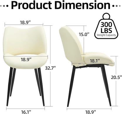Modern Upholstered Dining Chairs Set of 2 Accent Dinner Chair with Pu Faux Leather and Middle Curved Back for Kitchen Living Room Bedroom (Beige)