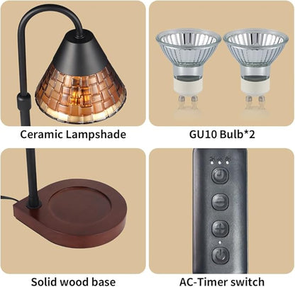 Dimmable Candle Warmer Lamp with Timer, Electric Wax Melt Warmer for Scented Jar Candles Adjustable Height Mothers Day Birthday Gifts for Women Mom Grandma, Home Offices Decor Light(Brown Glass)