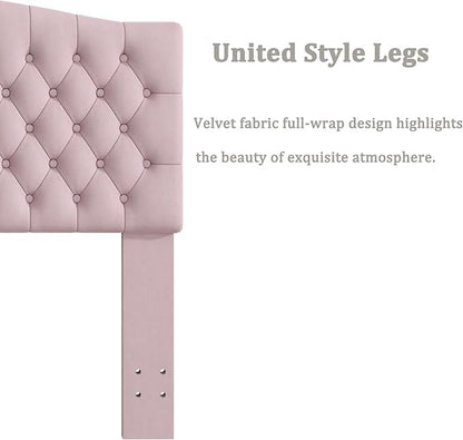 Queen Headboard Only, Upholstered Headboard for Adjustable Bed Velvet Tufted Queen/Full Size Wall Mounted Head Board with Solid Wood Legs Head Board, Pink