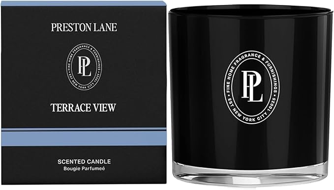 Preston Lane Luxury 3-Wick Scented Candle, Terrace View, 24 oz Hand-Poured in USA | Long Burn Time (40–50 Hrs), Vegan Soy Wax Blend, Decorative Ceramic Vessel, Fine Italian Fragrance