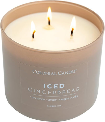 Colonial Candle Iced Gingerbread Scented Jar Candle, Pop of Color Collection, 3 Wick, 14.5 oz - Up to 60 Hours Burn