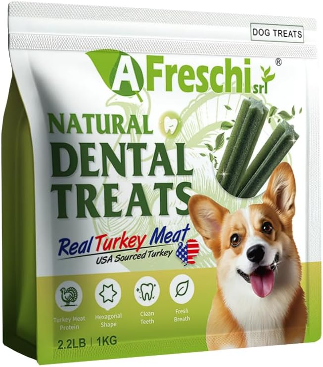 Afreschi Turkey Dental Sticks for Dogs, 2.2 lb – All Natural Dog Chews, USA-Sourced Trukey, Hypoallergenic, Long-Lasting Chew for Puppies and Adult Dogs, Grain-Free, Signature Series