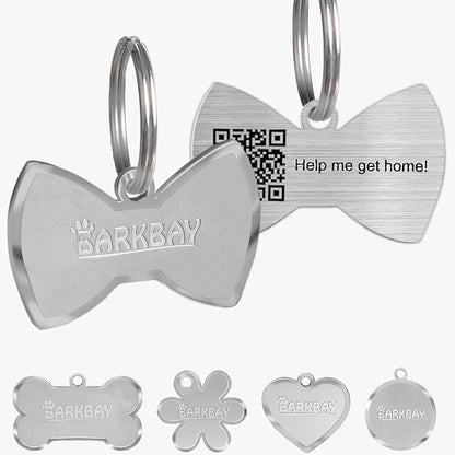 Dog Tags Personalized for Pets,Dog Name Tags QR Code,No Subscription Fees,Modifiable Pet Online Profile,Stainless Steel,No App Required,for Dogs and Cats Small,Medium,Large(Bow Tie,Small)