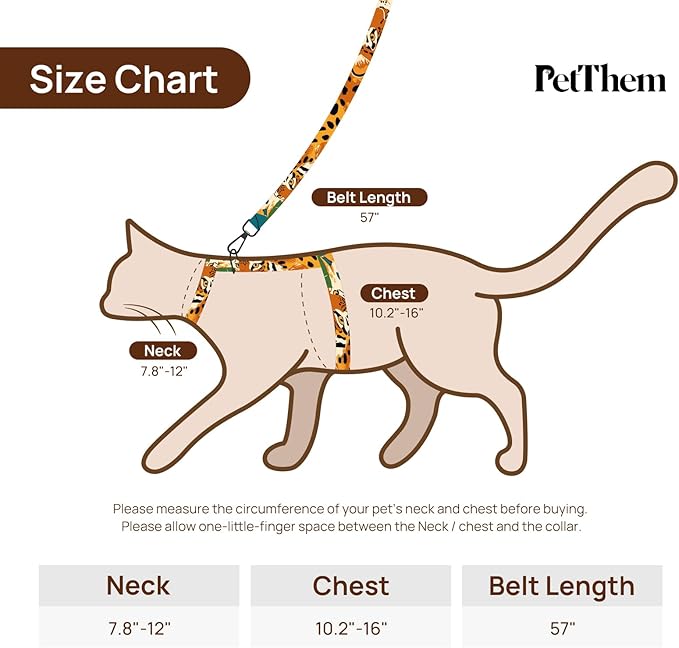 Cat Harness and Leash Set - Escape Proof Adjustable Cat Harness, Comfortable Soft Lightweight, Use Safe & Easy, Walking Travel Kitten Harness for Small Medium Large Cats (Orange King of The Jungle)
