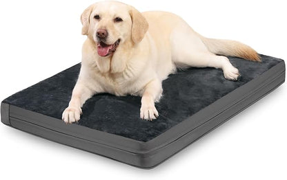 Waterproof Dog Bed Large Sized Dogs, Orthopedic Washable Crate Pad 35"x22" | Outdoor Pet Bed Foam, Reversible Faux Leather & Flannel, Durable Removable Cover, Anti-Slip Bottom,Kennel Pad 36" Dark Gray
