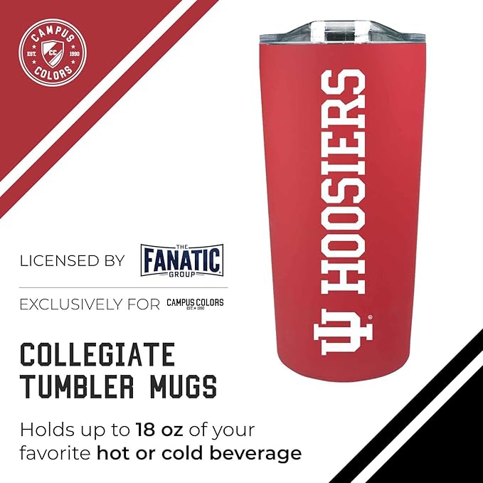Campus Colors NCAA Stainless Steel Tumbler perfect for Gameday - 18 oz - Double Walled - Keeps Drinks Perfectly Insulated (Indiana Hoosiers - Crimson)