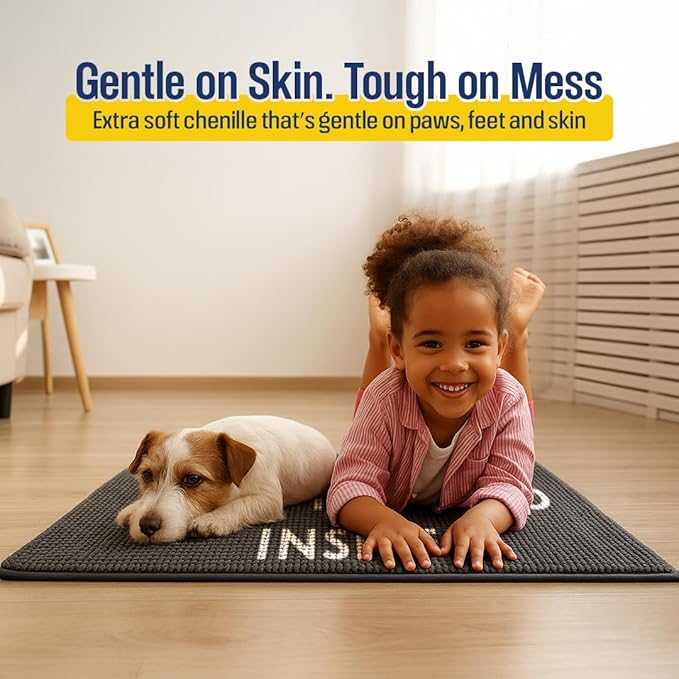 Muddy Mat® Absorbent Microfiber Door Mat and Pet Rug, Non Slip Washable Chenille Indoor Outdoor Rug - Enter at Your Own Risk Furry Tornado Inside Funny Pet Welcome Mat 19"x30"