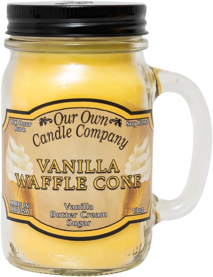 Our Own Candle Company, Vanilla Waffle Cone Scented Mason Jar Candle, 100 Hour Burn Time, 13 Ounces