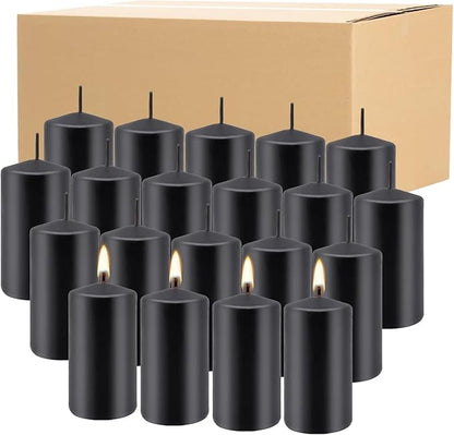 2"x4" High Black Pillar Candles, Set of 20 Unscented. Bulk Buy. Ideal for Halloween, Wedding, Emergency Lanterns, Household, Wedding and Home Décor Candlesticks