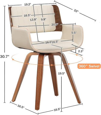 LUNLING Swivel Accent Faux Leather Dining Chairs Set of 2 Mid Century Modern Chairs with Wooden Legs/Armrest/Upholstered Seat/Adjustable Foots for Kitchen Dining Room Desk Chairs Green PU