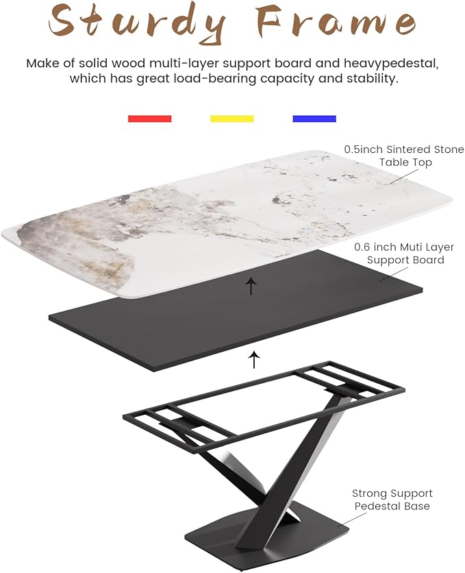 Modern Rectangle Marble Dining Table,63" Antique White Marble Sintered Stone Top Dining Table,Rectangle Dining Room Table with X-Shape Carbon Steel Pedestal Table for Kitchen/Living Room(Table Only)