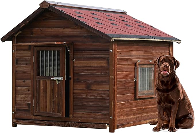 Extra Large Dog House Outdoor Made of Solid Pine Wood, Warm Doghouse, Dog House with Elevated Floor for Large Dogs, (Wood, 6XL)