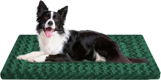 Washable Dog Bed Plush Orthopedic Outdoor Crate Mat with Non-Slip Bottom,Luxe Soft Kennel Pad for Pets,Cozy Cage Cushion & Pet Sleeping Mattress Large Sized,Medium,Small Dogs,36 x 24 inch,Green