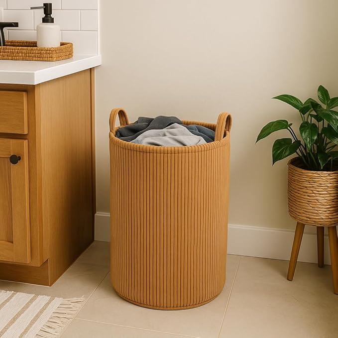 PUTSKA Laundry Basket Hamper – Blanket Basket for organizing, Décor and Toys, Clothes Hamper – Perfect for Baby and Kids Room, Nursery, Bedroom, Bathroom, Living Room – Extra large, Brown