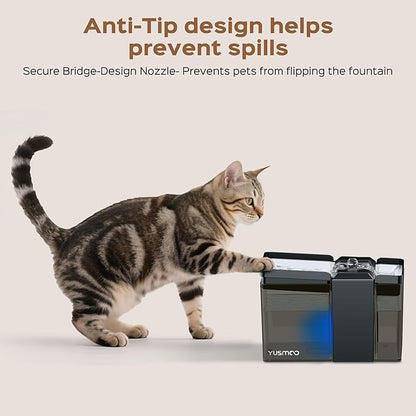Automatic Cat Water Fountain, 2.2L/74oz Pet Fountain with 304 Stainless Steel Drinking Top, Ultra-Quiet Pump, Triple Filtration & LED Water Level Alert, BPA-Free Plastic for Cats and Small Dogs